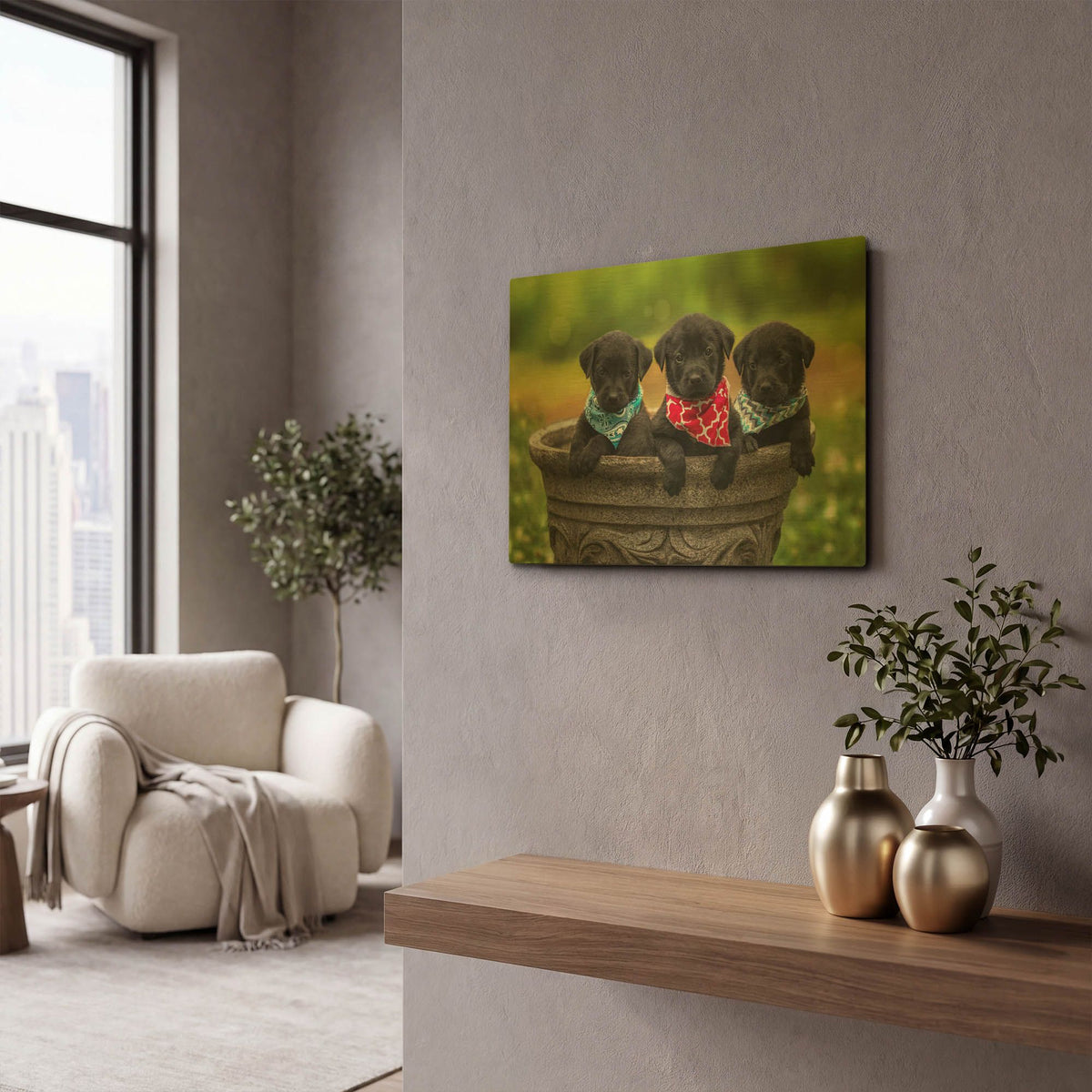 'Black Lab Pups 8' By Jonathan Ross Gold Metal Wall Art
