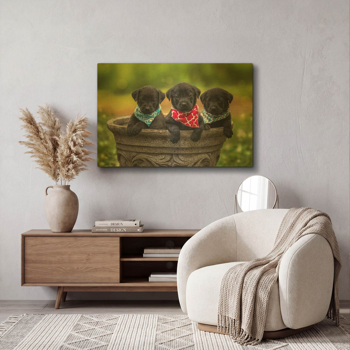 'Black Lab Pups 8' By Jonathan Ross Gold Metal Wall Art