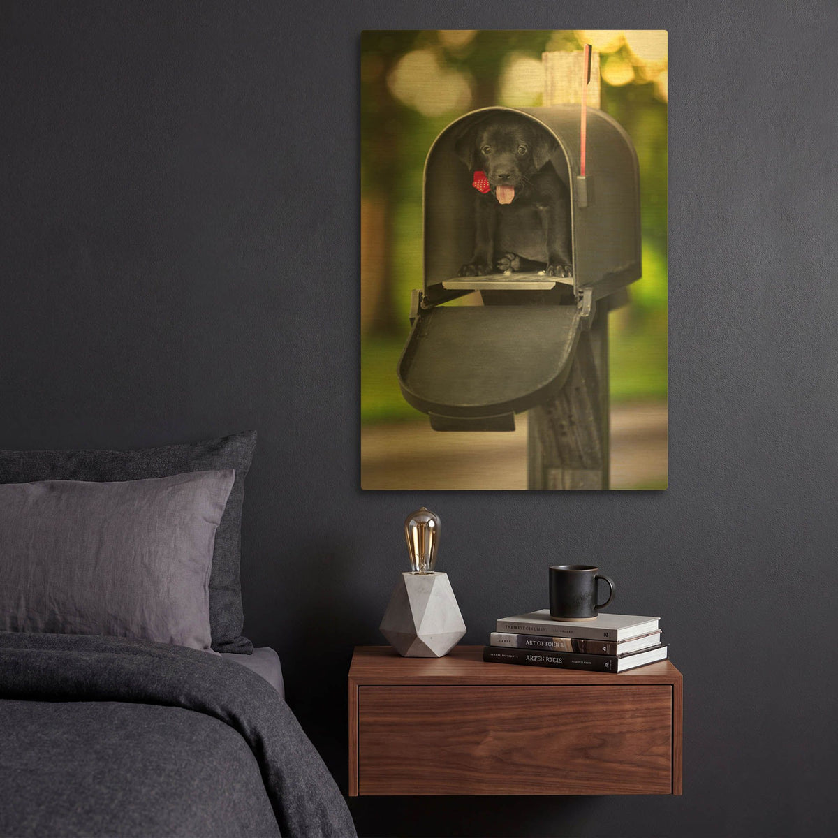 'Black Lab Special Delivery' By Jonathan Ross Gold Metal Wall Art