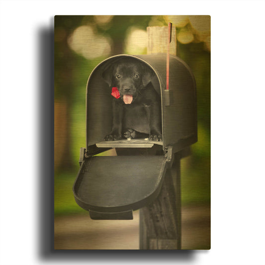'Black Lab Special Delivery' By Jonathan Ross Gold Metal Wall Art