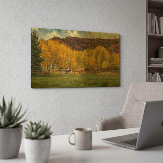 'Colorado Farm' By Jonathan Ross Gold Metal Wall Art