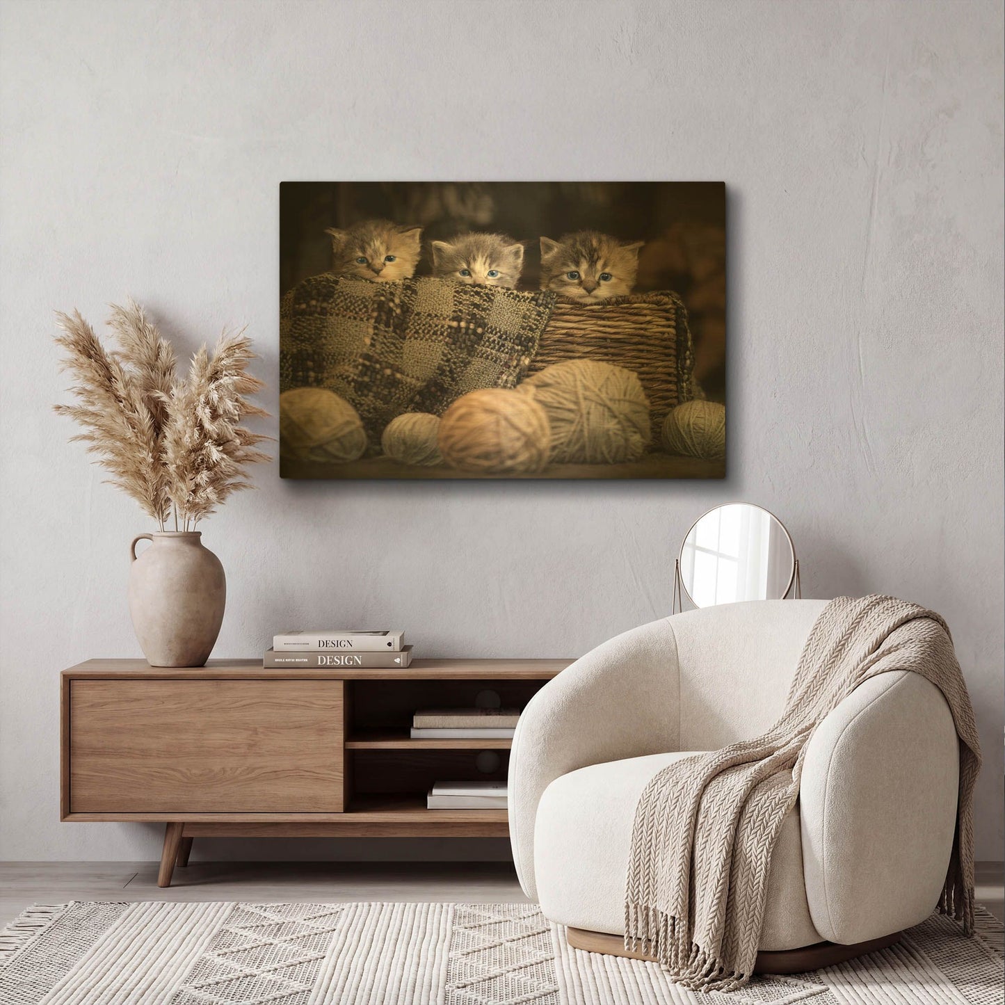 'Kittens In A Basket' By Jonathan Ross Gold Metal Wall Art