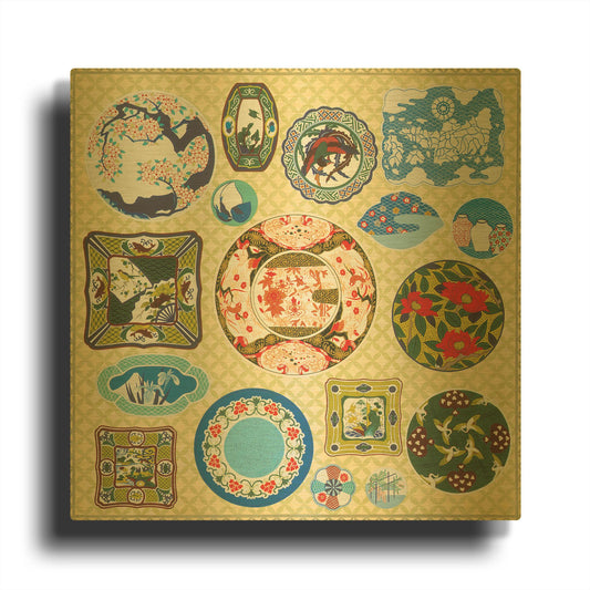 'Japanese Antique Plates' By Zigen Tanabe Gold Metal Wall Art