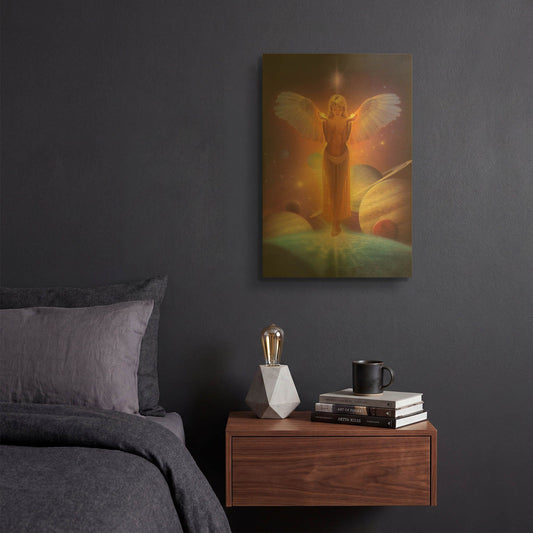 'The Light Bearer-Angel Of Light' By Kirk Reinert Gold Metal Wall Art