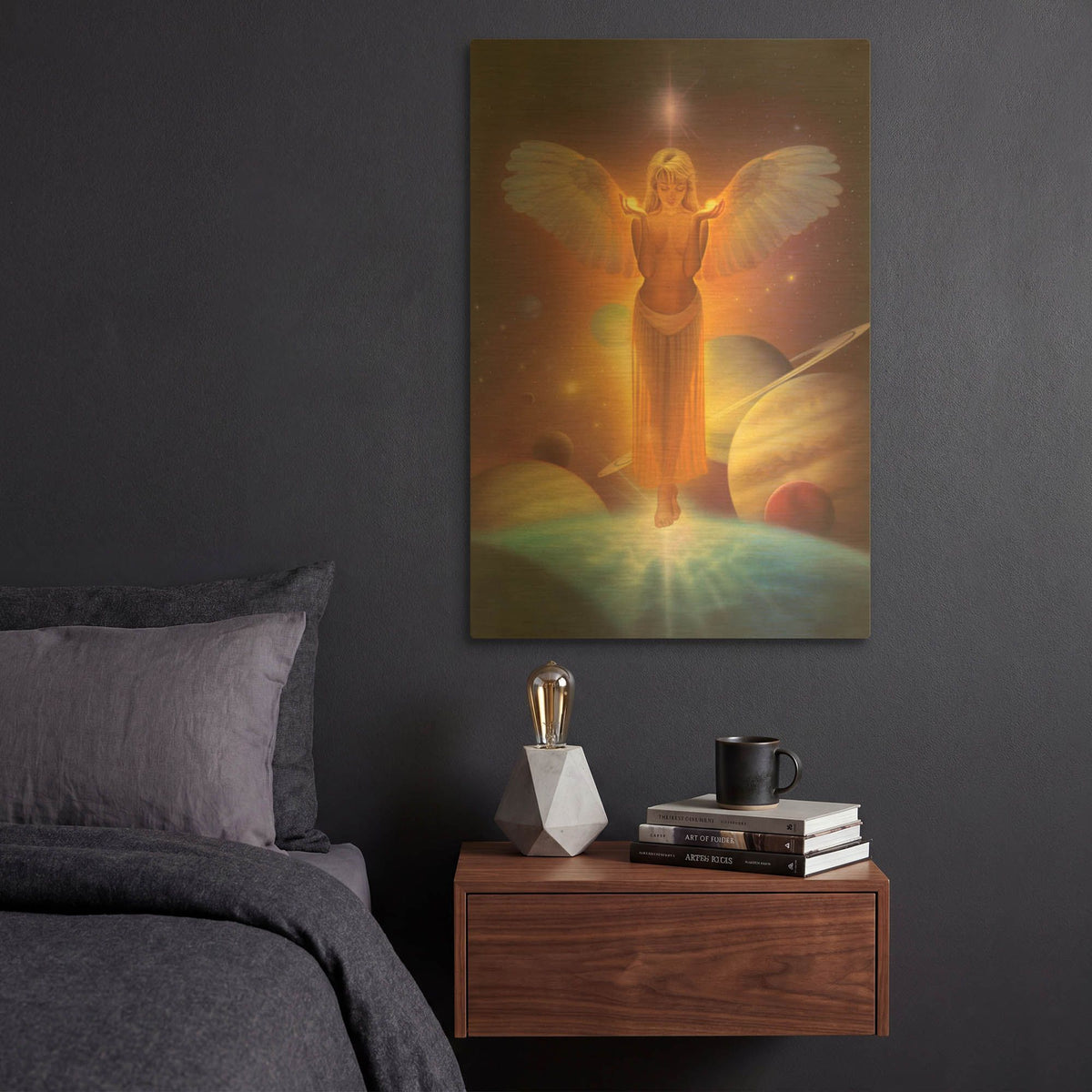 'The Light Bearer-Angel Of Light' By Kirk Reinert Gold Metal Wall Art