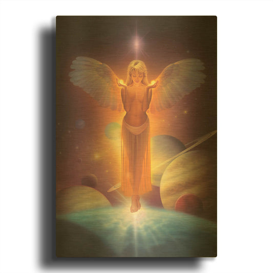 'The Light Bearer-Angel Of Light' By Kirk Reinert Gold Metal Wall Art