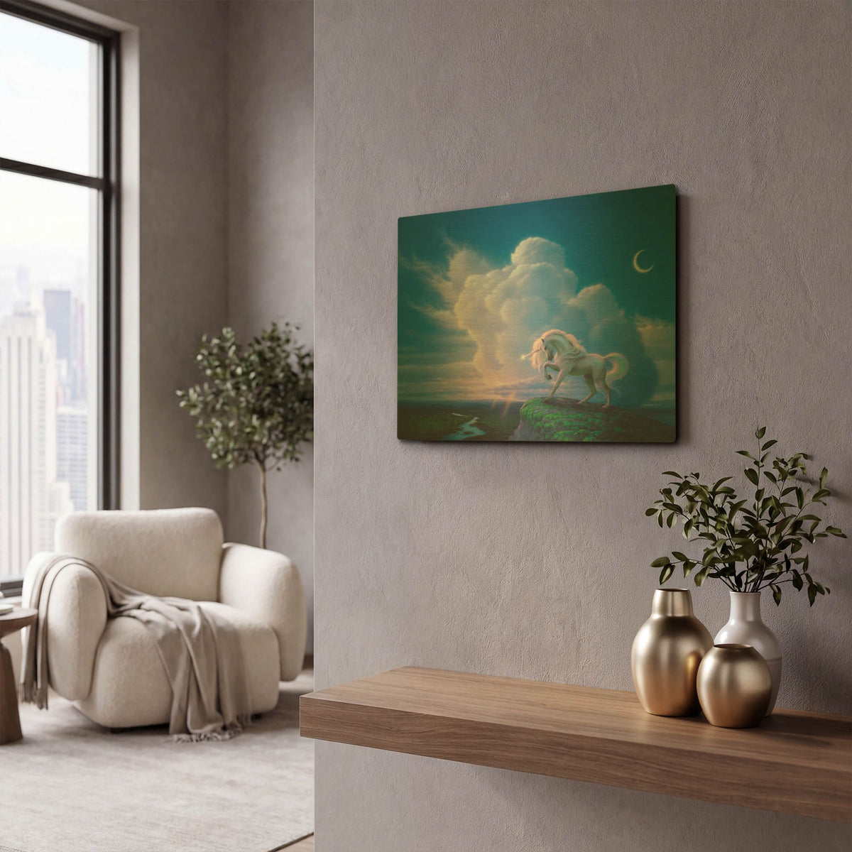 'Rainbow Unicorn' By Kirk Reinert Gold Metal Wall Art