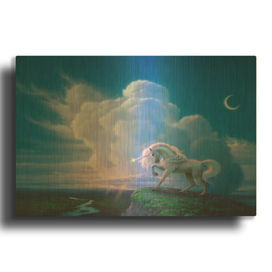 'Rainbow Unicorn' By Kirk Reinert Gold Metal Wall Art