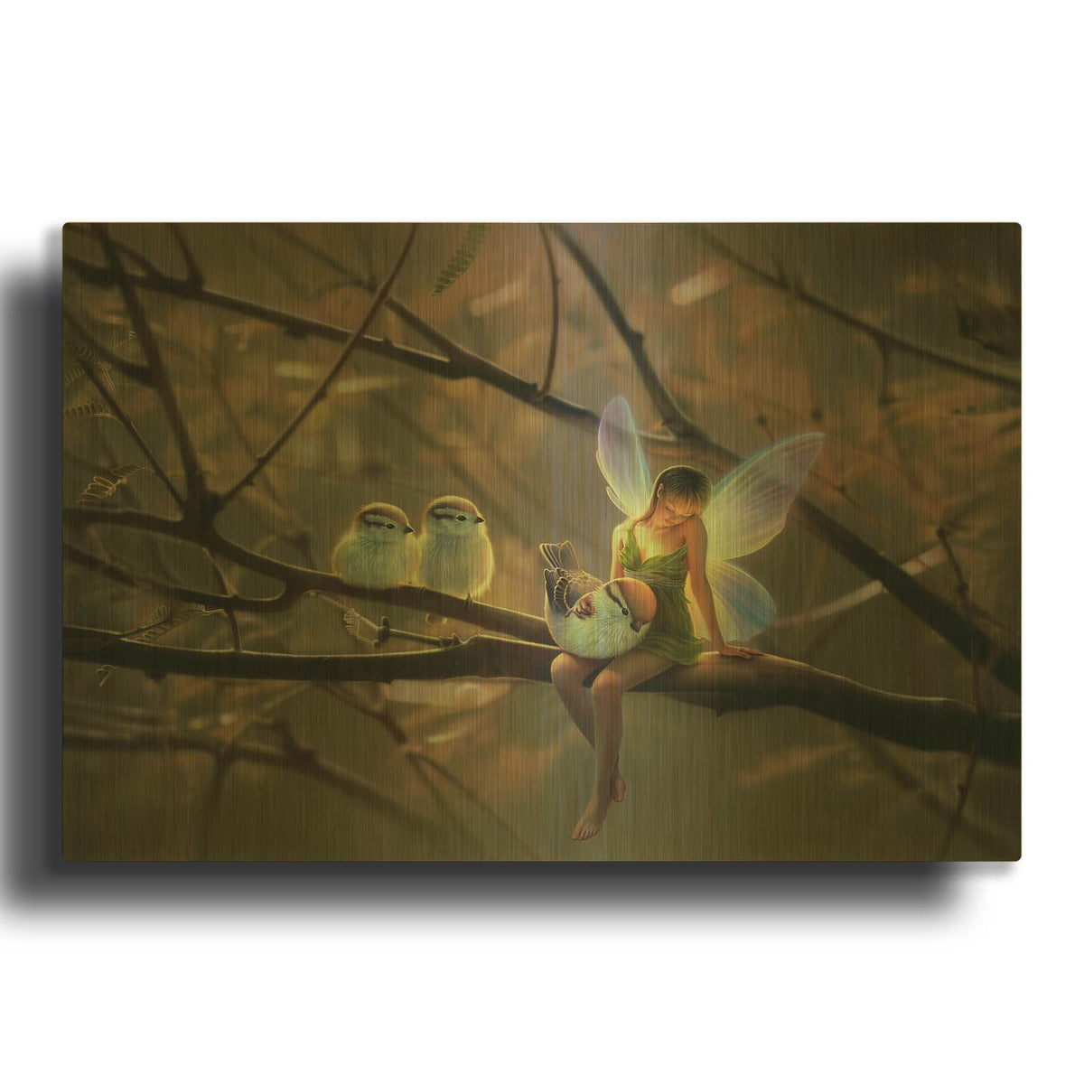 'Feathered Friends-C' By Kirk Reinert Gold Metal Wall Art