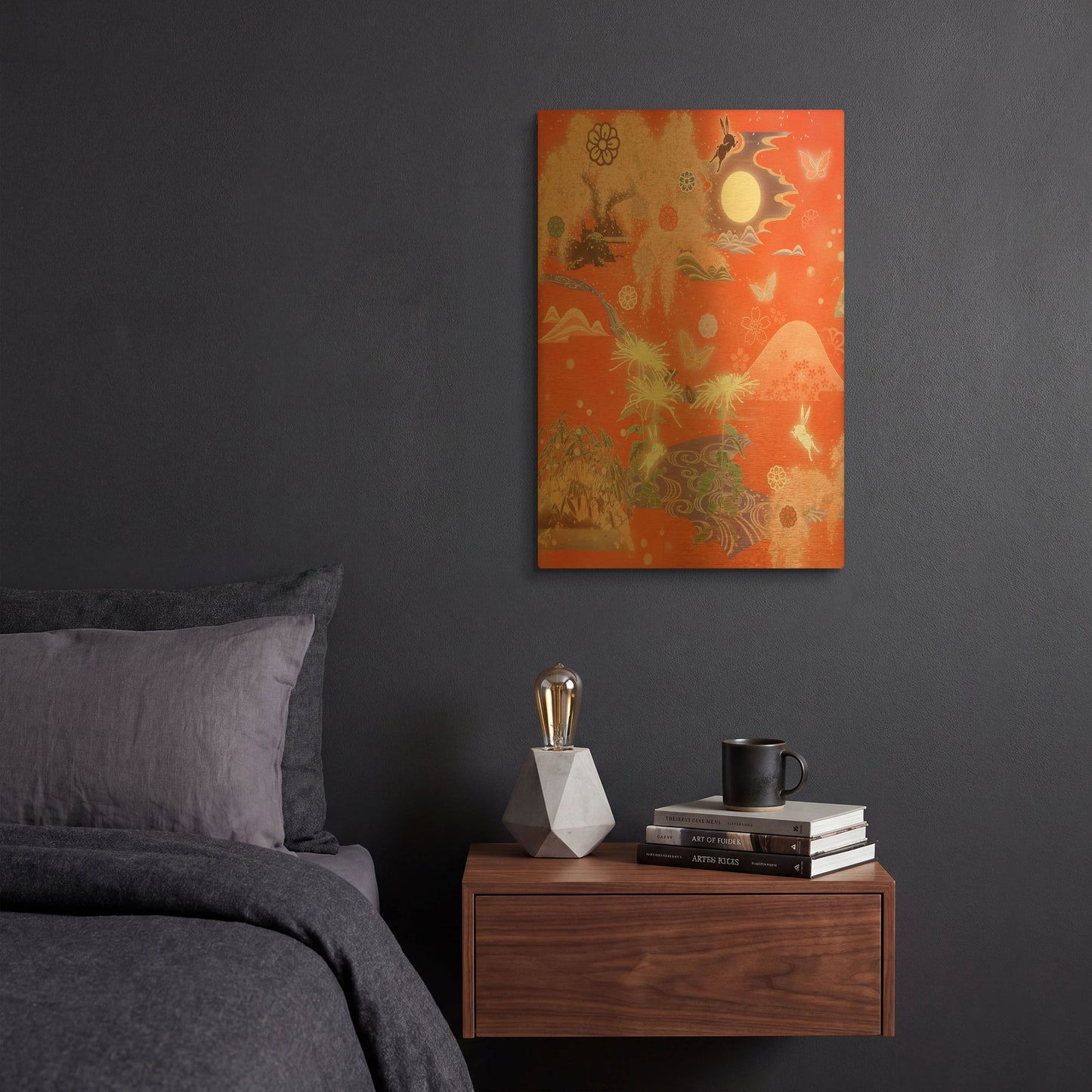 'Moon and Rabbit' By Zigen Tanabe Gold Metal Wall Art