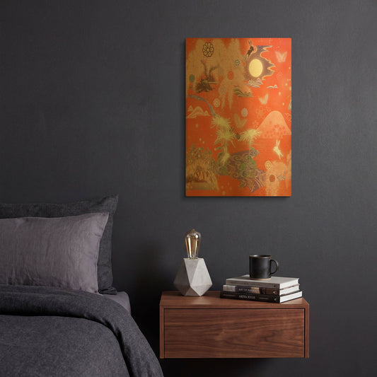 'Moon and Rabbit' By Zigen Tanabe Gold Metal Wall Art