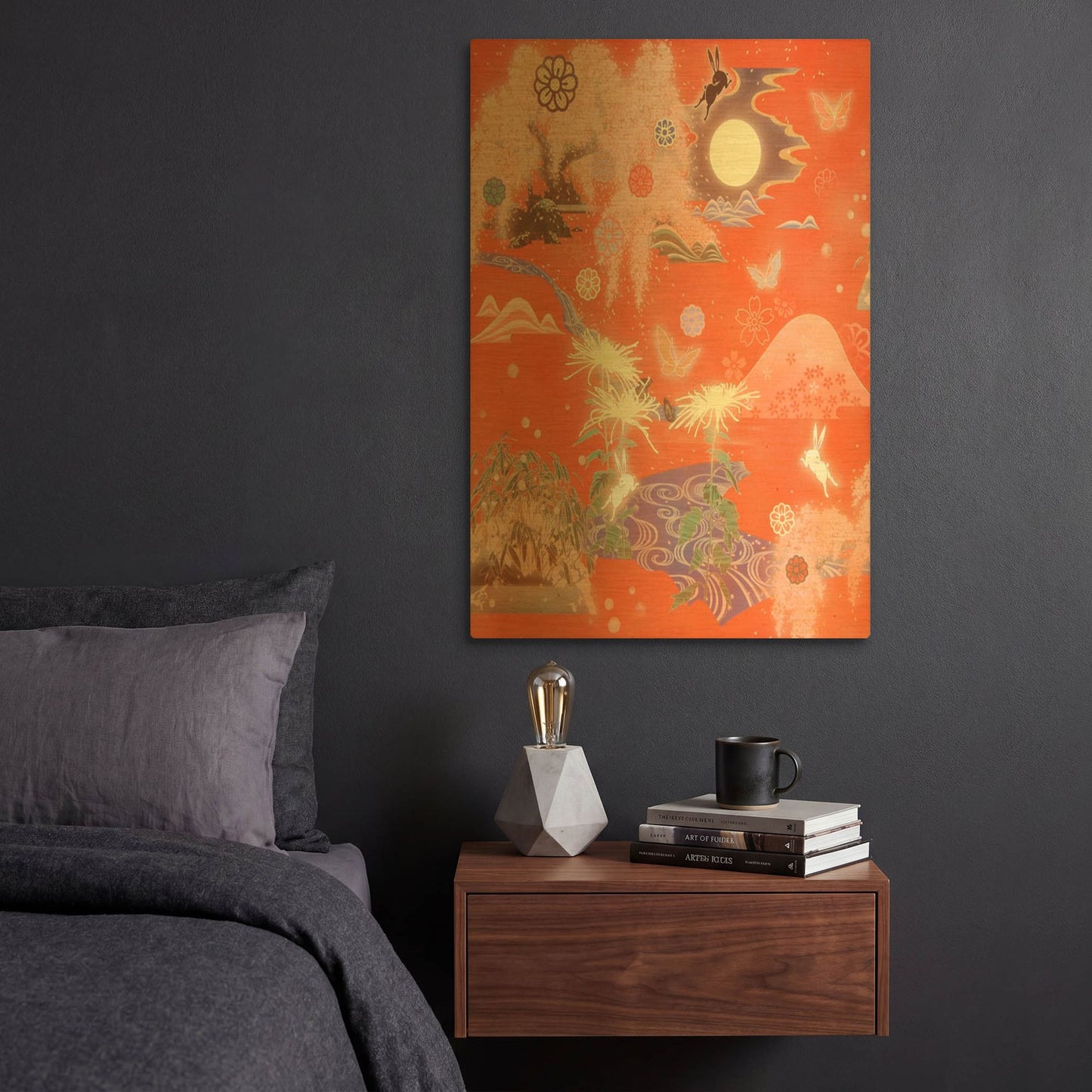 'Moon and Rabbit' By Zigen Tanabe Gold Metal Wall Art