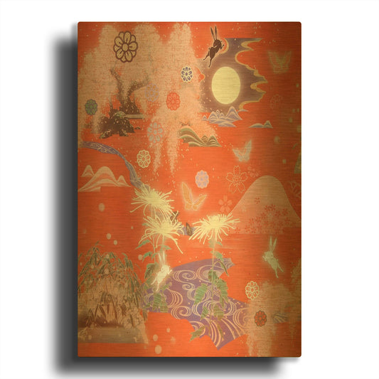 'Moon and Rabbit' By Zigen Tanabe Gold Metal Wall Art