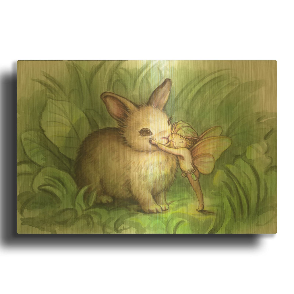 'Fairy Prince With Bunny' By Kirk Reinert Gold Metal Wall Art