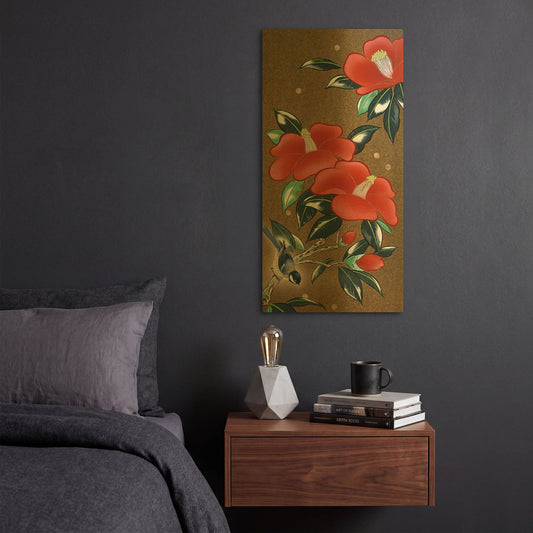 'Camellia L' By Zigen Tanabe Gold Metal Wall Art