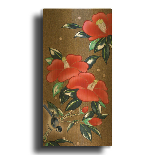 'Camellia L' By Zigen Tanabe Gold Metal Wall Art