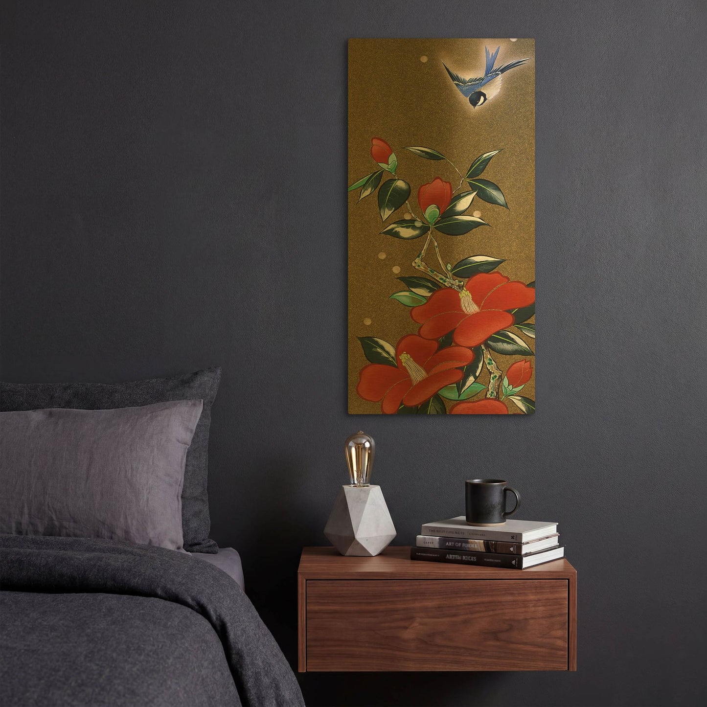 'Camellia R' By Zigen Tanabe Gold Metal Wall Art