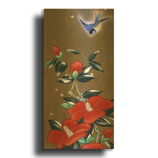 'Camellia R' By Zigen Tanabe Gold Metal Wall Art