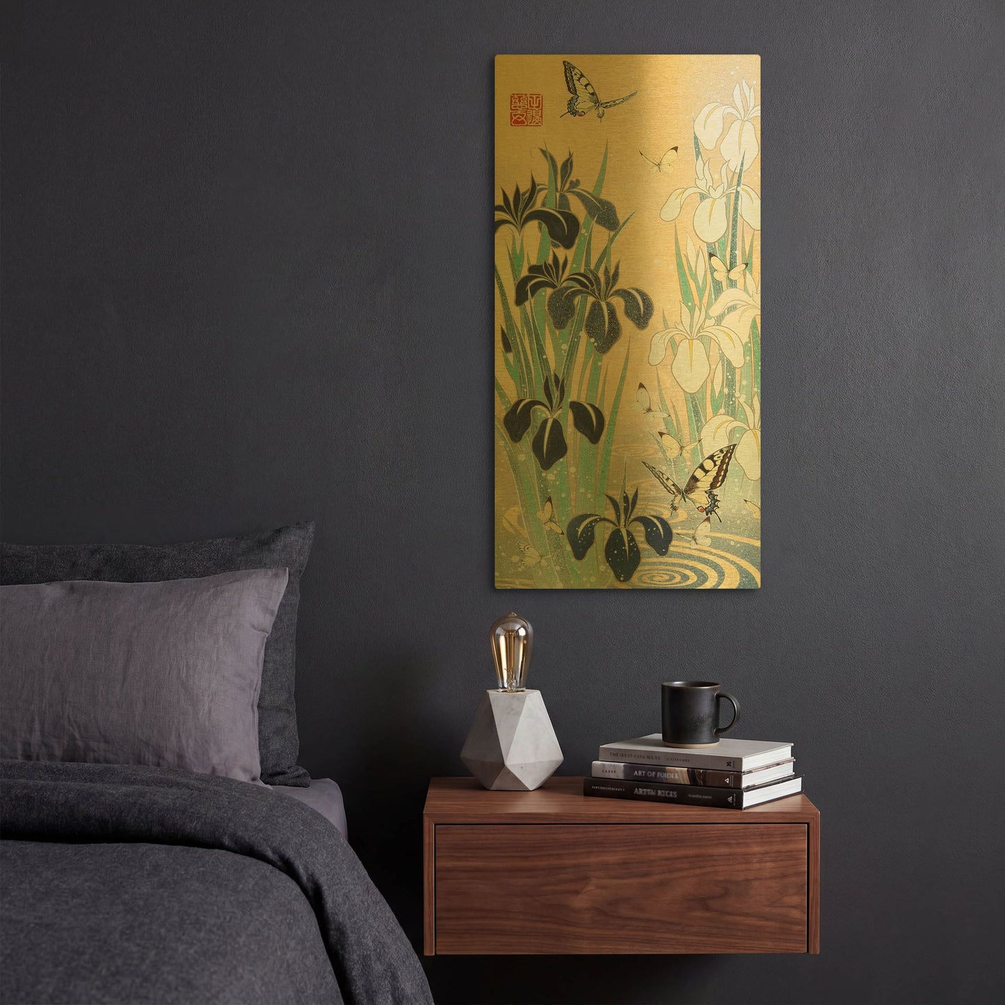 'Iris and Butterfly' By Zigen Tanabe Gold Metal Wall Art