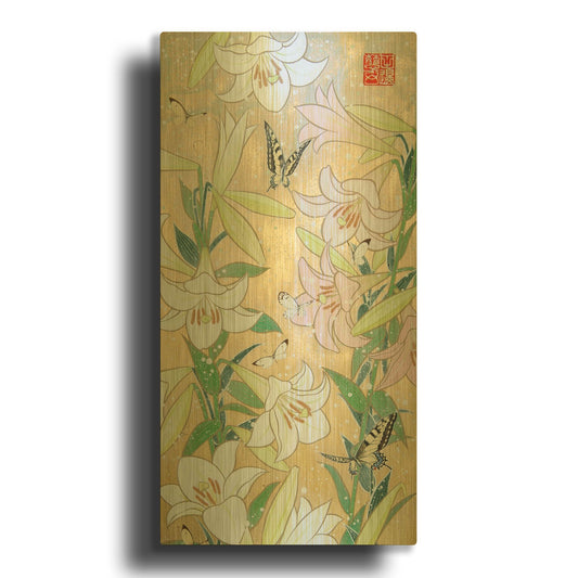 'Lily and Butterfly' By Zigen Tanabe Gold Metal Wall Art