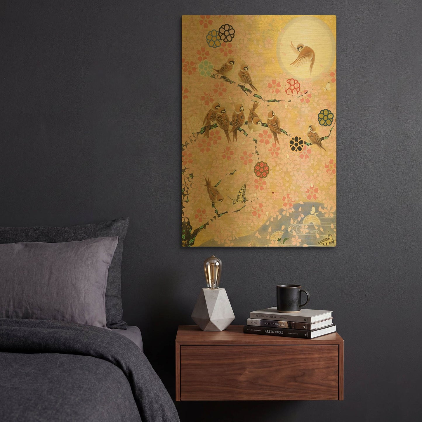 'Jolly Sparrows' By Zigen Tanabe Gold Metal Wall Art