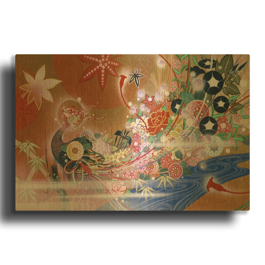 'Flowers Peacock' By Zigen Tanabe Gold Metal Wall Art
