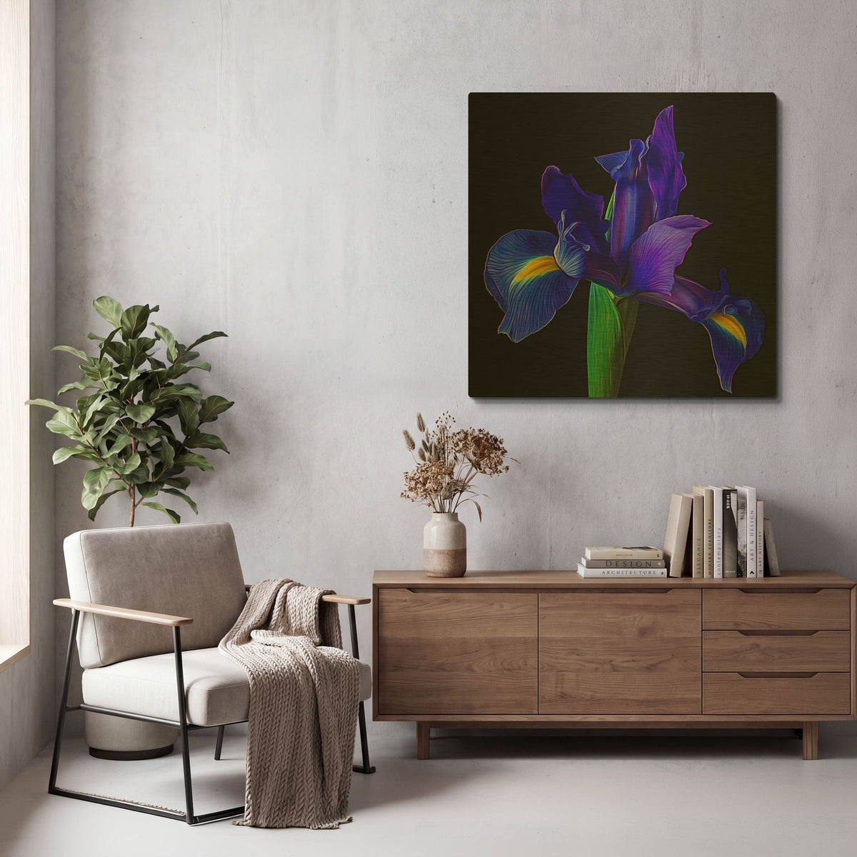 'Blue Iris' By Pamela Plummer Gold Metal Wall Art