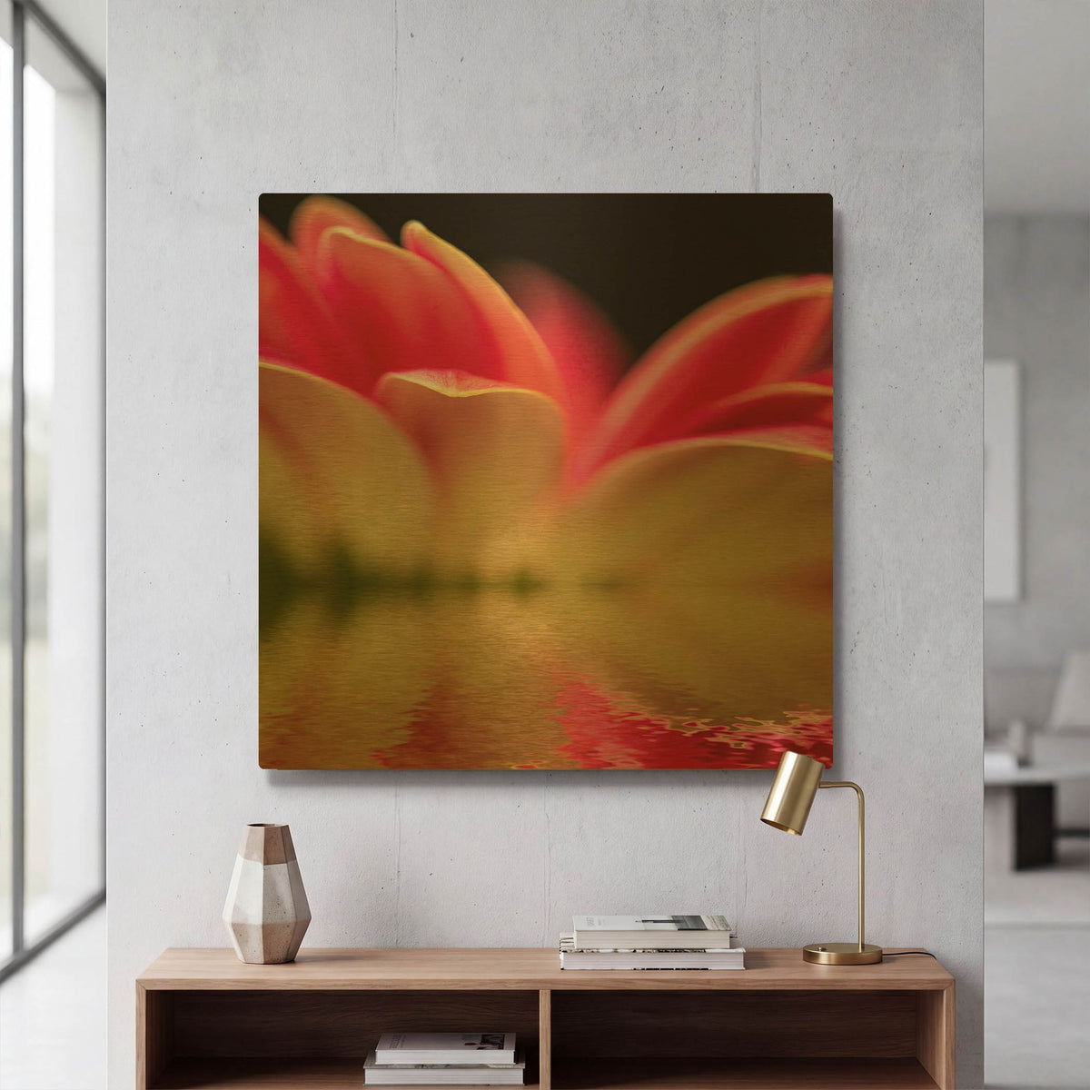 'Gerbera Daisy Reflection' By Pamela Plummer Gold Metal Wall Art