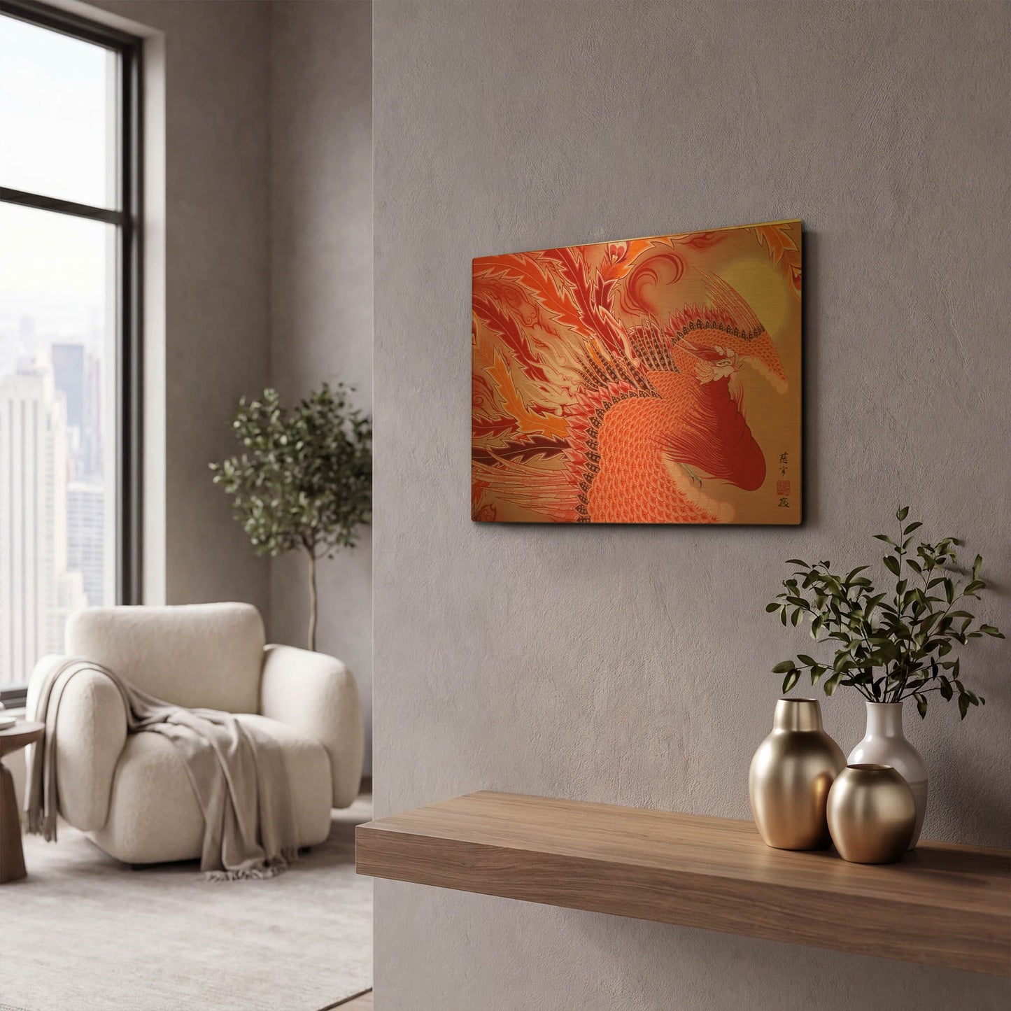 'Red Peacock' By Zigen Tanabe Gold Metal Wall Art