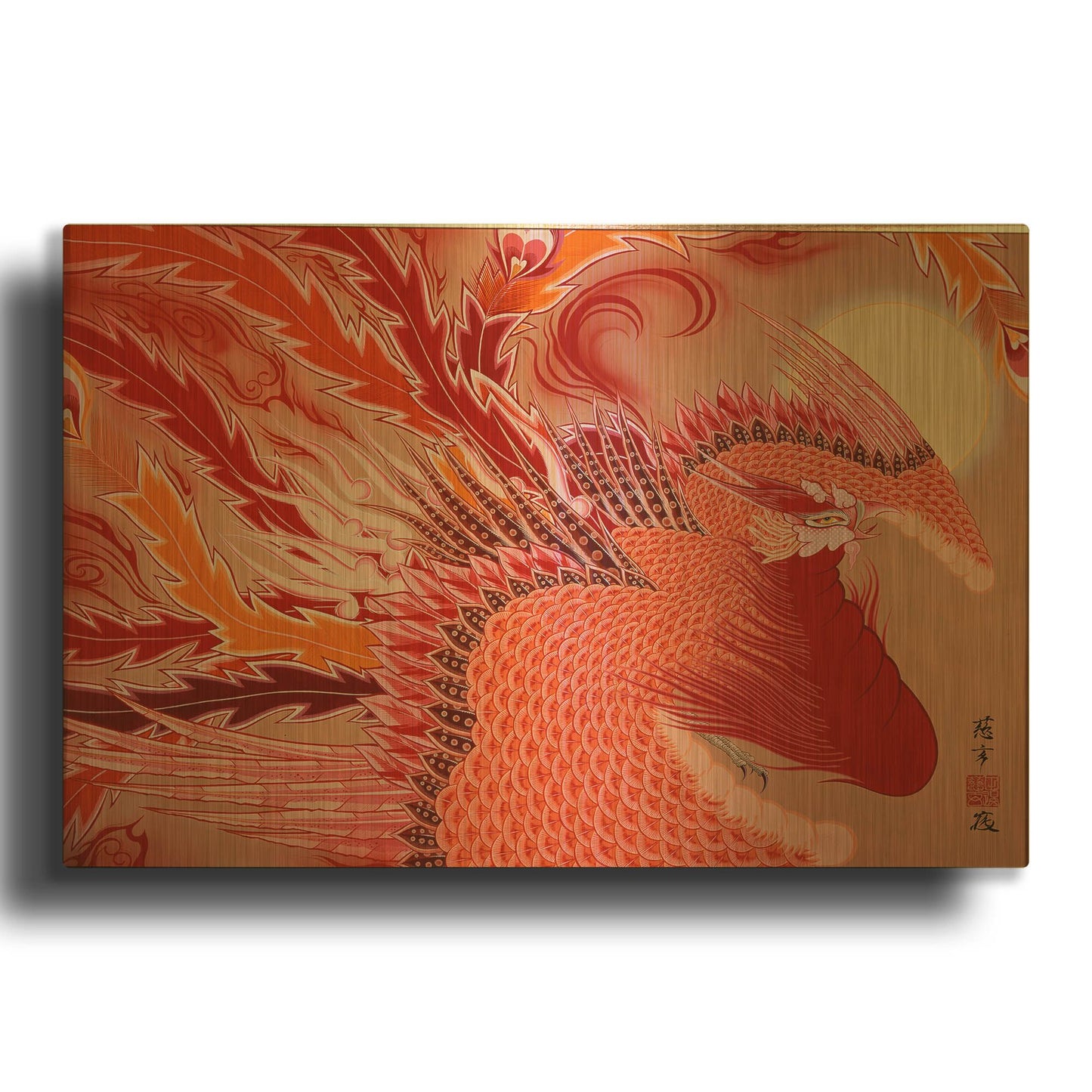 'Red Peacock' By Zigen Tanabe Gold Metal Wall Art
