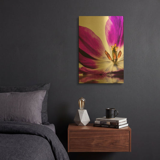 'Purple Tulip Reflection' By Pamela Plummer Gold Metal Wall Art