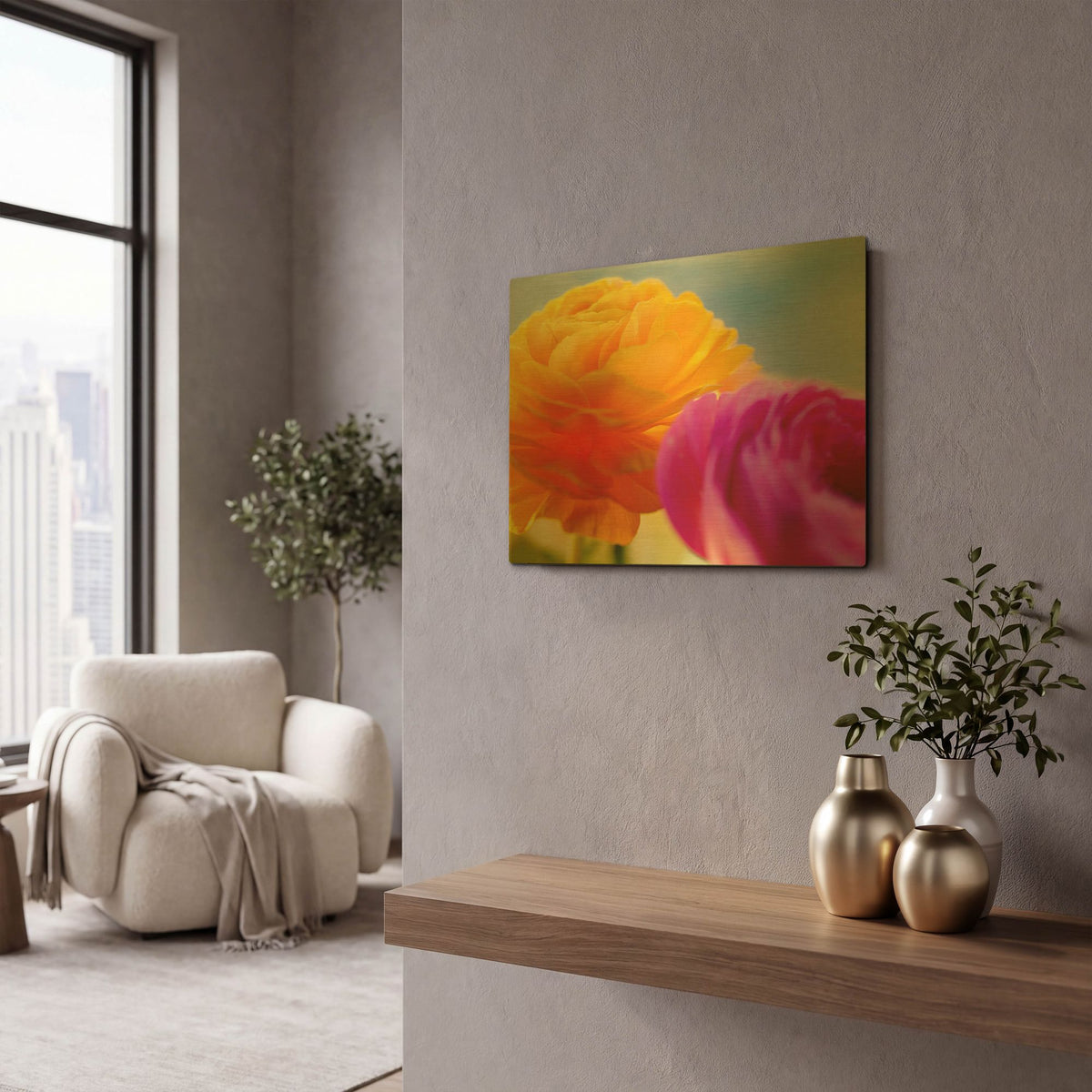 'Ranunculus In Orange And Pink' By Pamela Plummer Gold Metal Wall Art