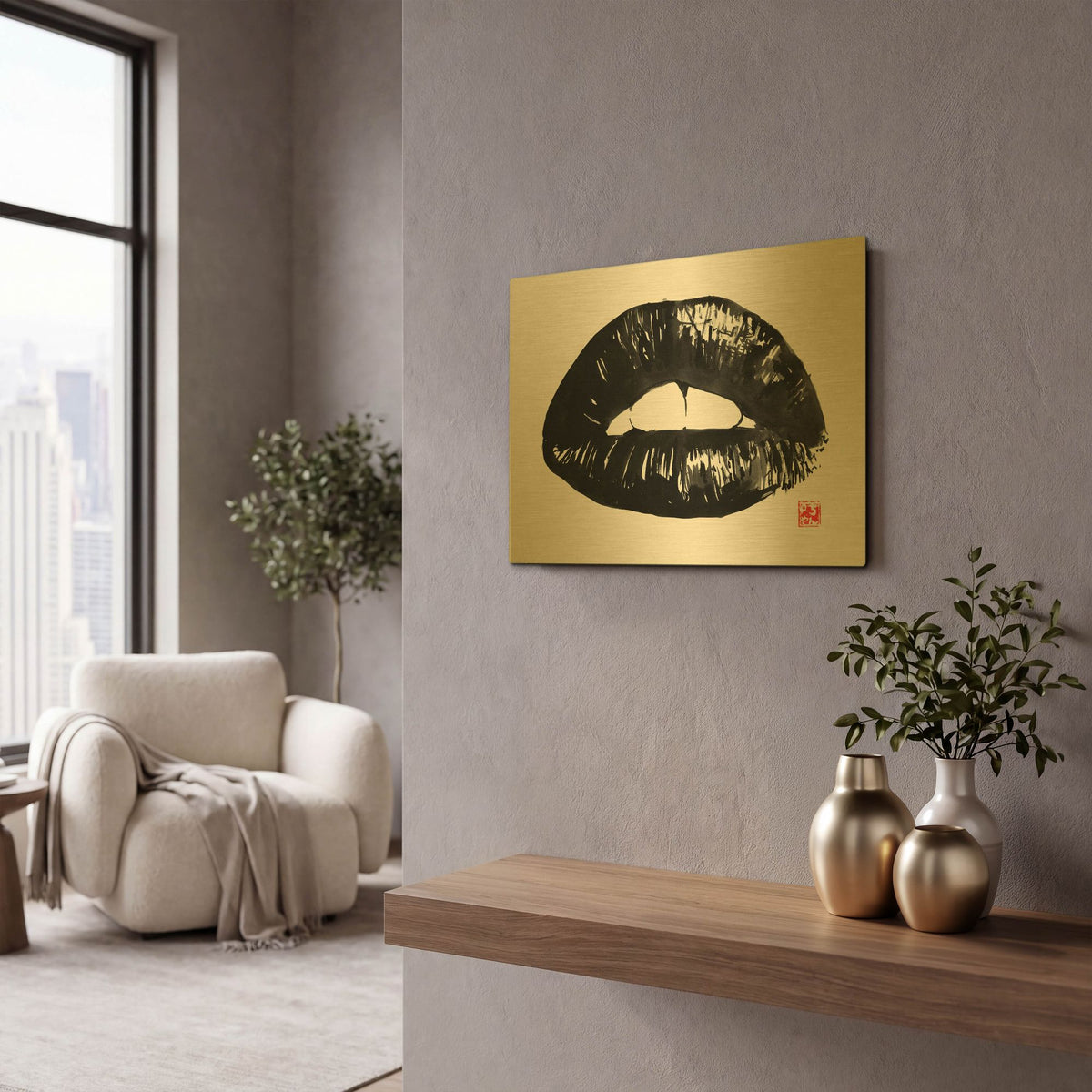 'Bouche' By Pechane Gold Metal Wall Art