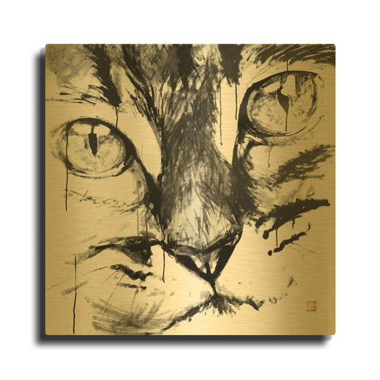 'Cat Face' By Pechane Gold Metal Wall Art
