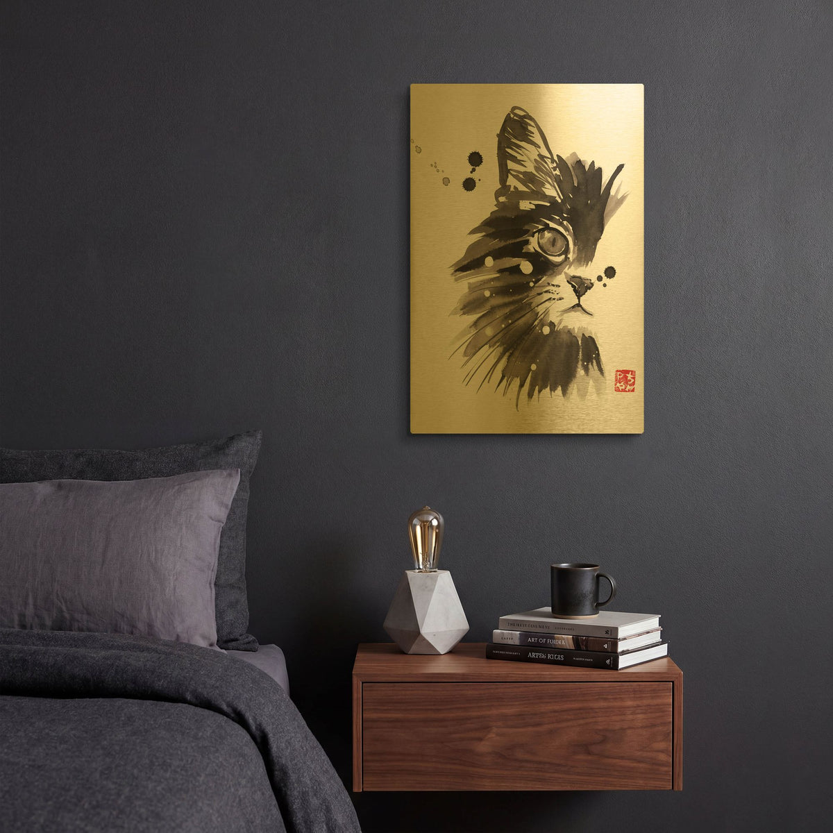 'Half Cat' By Pechane Gold Metal Wall Art