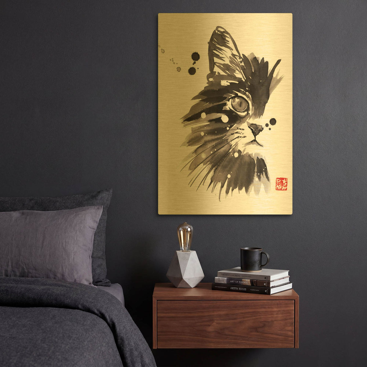 'Half Cat' By Pechane Gold Metal Wall Art