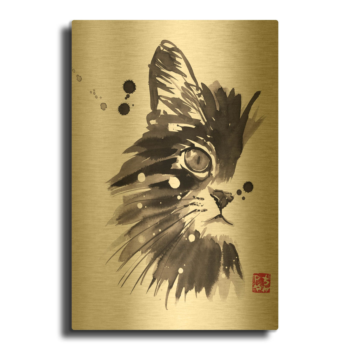 'Half Cat' By Pechane Gold Metal Wall Art