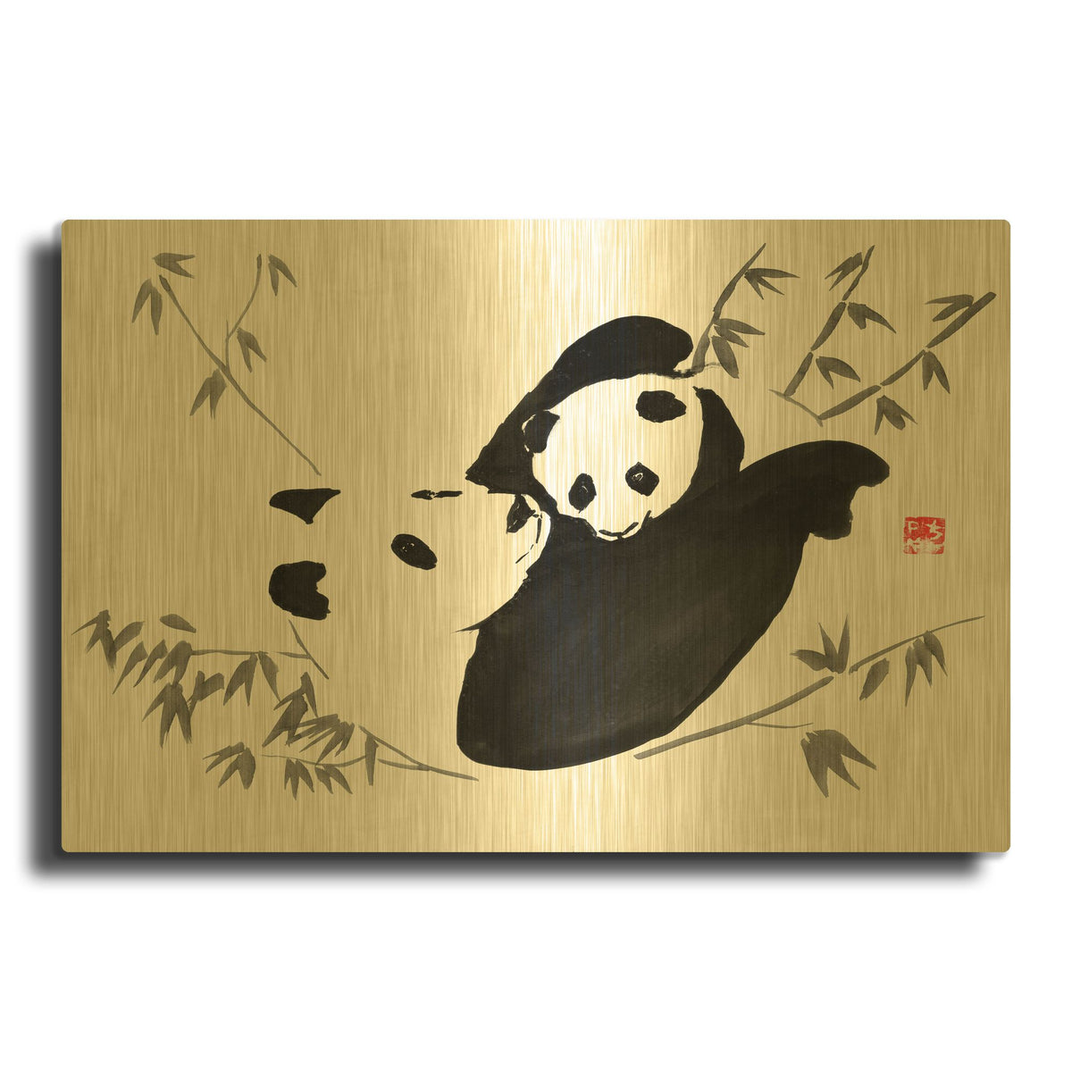 'Panda Family' By Pechane Gold Metal Wall Art