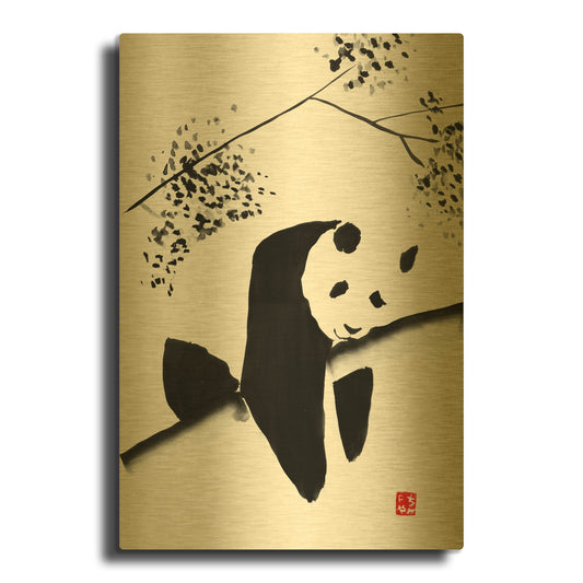 'Panda Tryptique Part 01' By Pechane Gold Metal Wall Art
