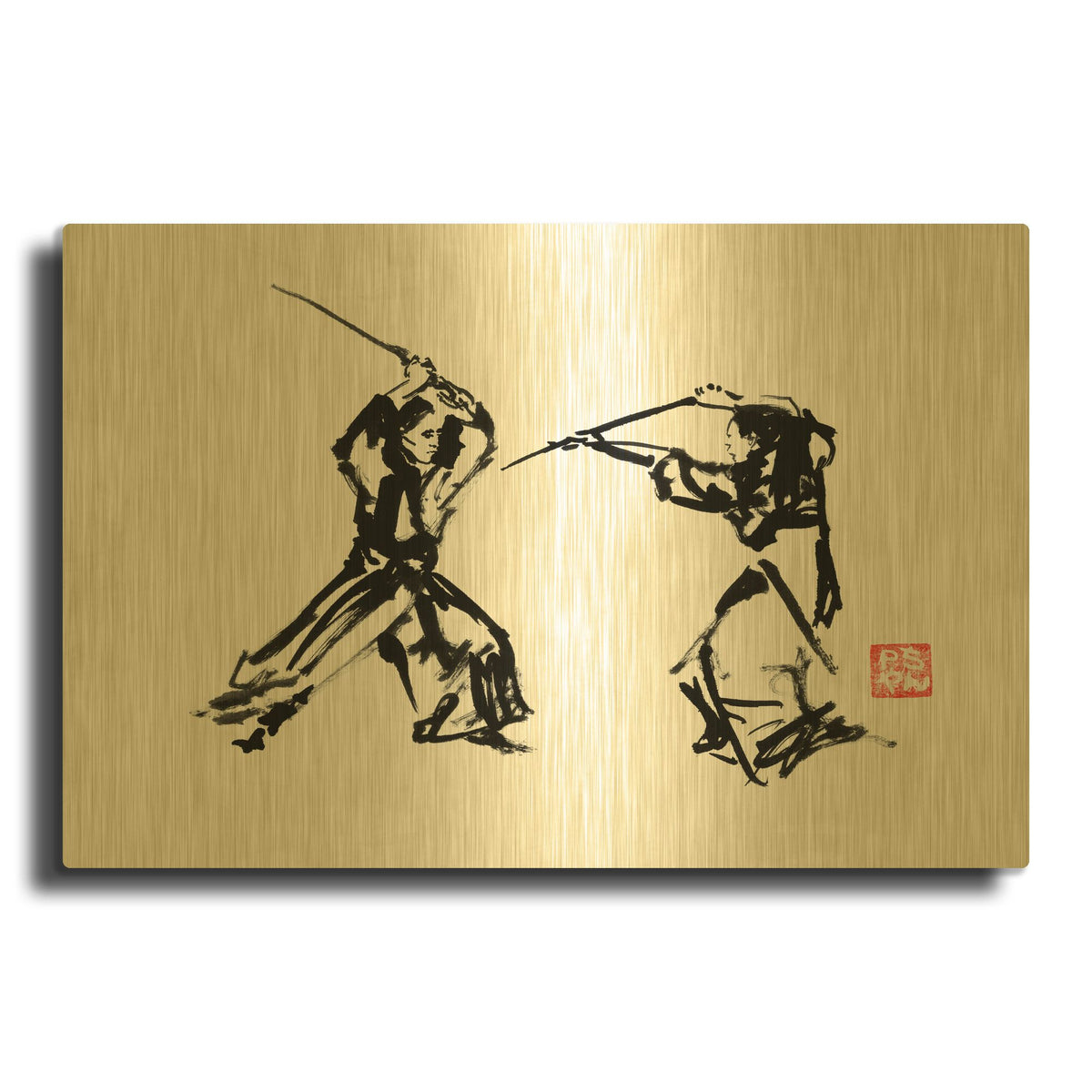 'Samurai Fight' By Pechane Gold Metal Wall Art