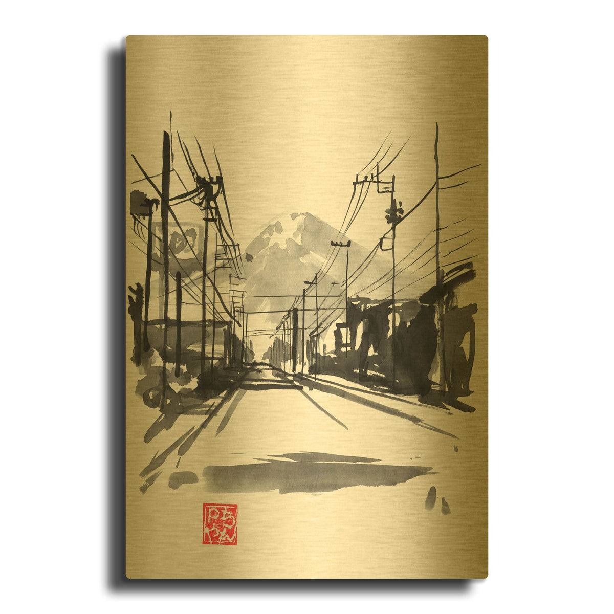 'Fujiyishida 02' By Pechane Gold Metal Wall Art