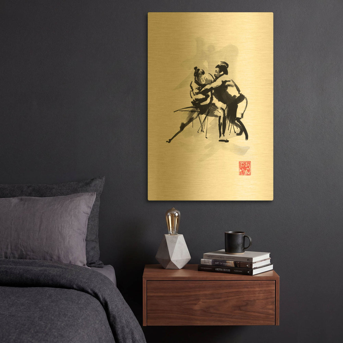 'Sumotori' By Pechane Gold Metal Wall Art