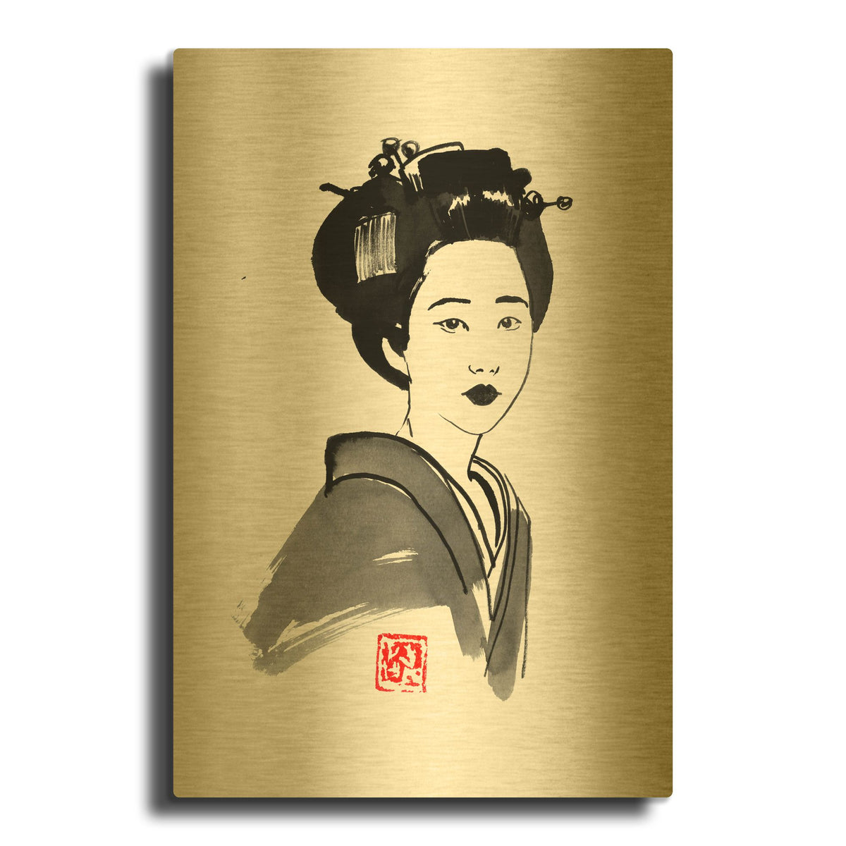 'Geisha Starring' By Pechane Gold Metal Wall Art