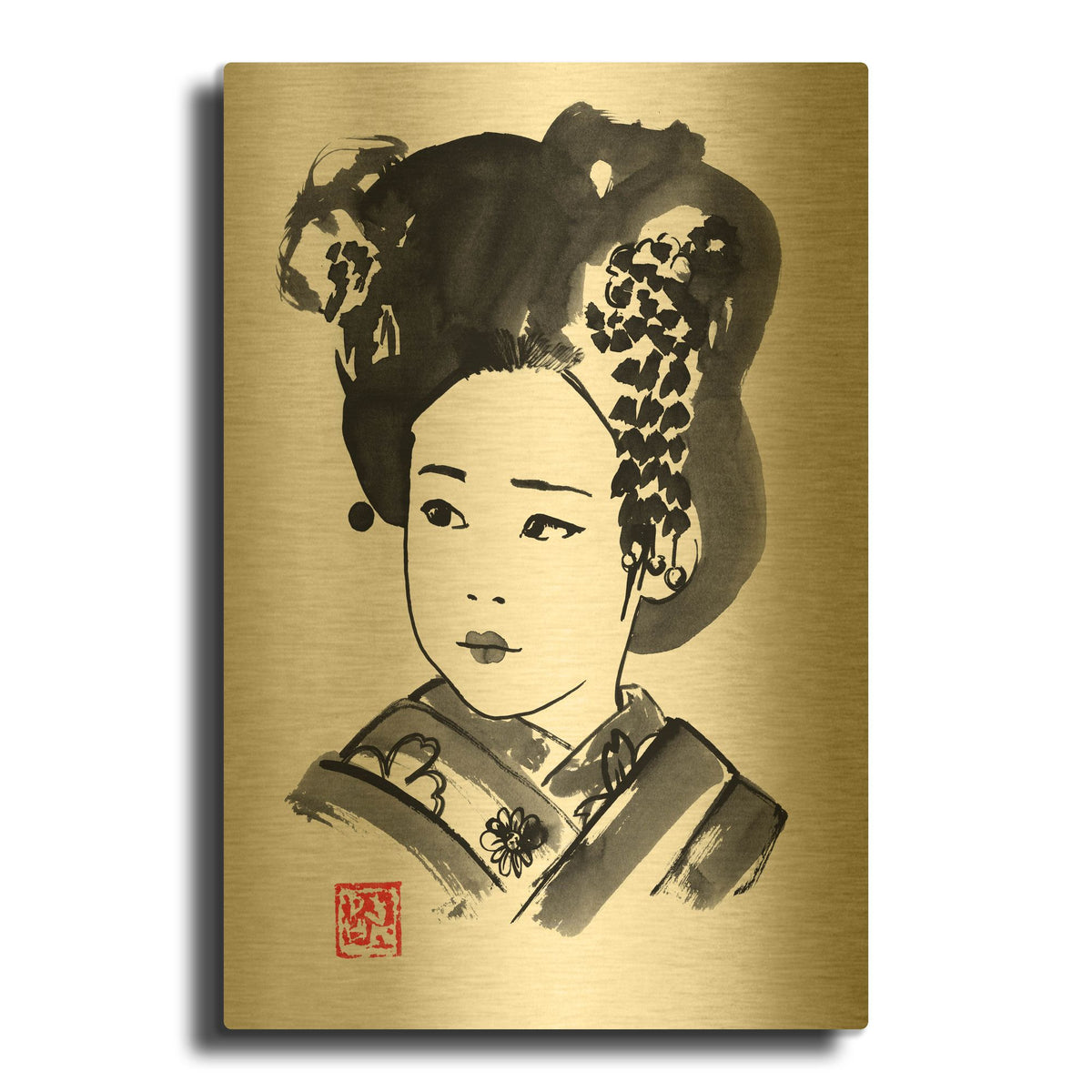 'Petite Japonaise' By Pechane Gold Metal Wall Art