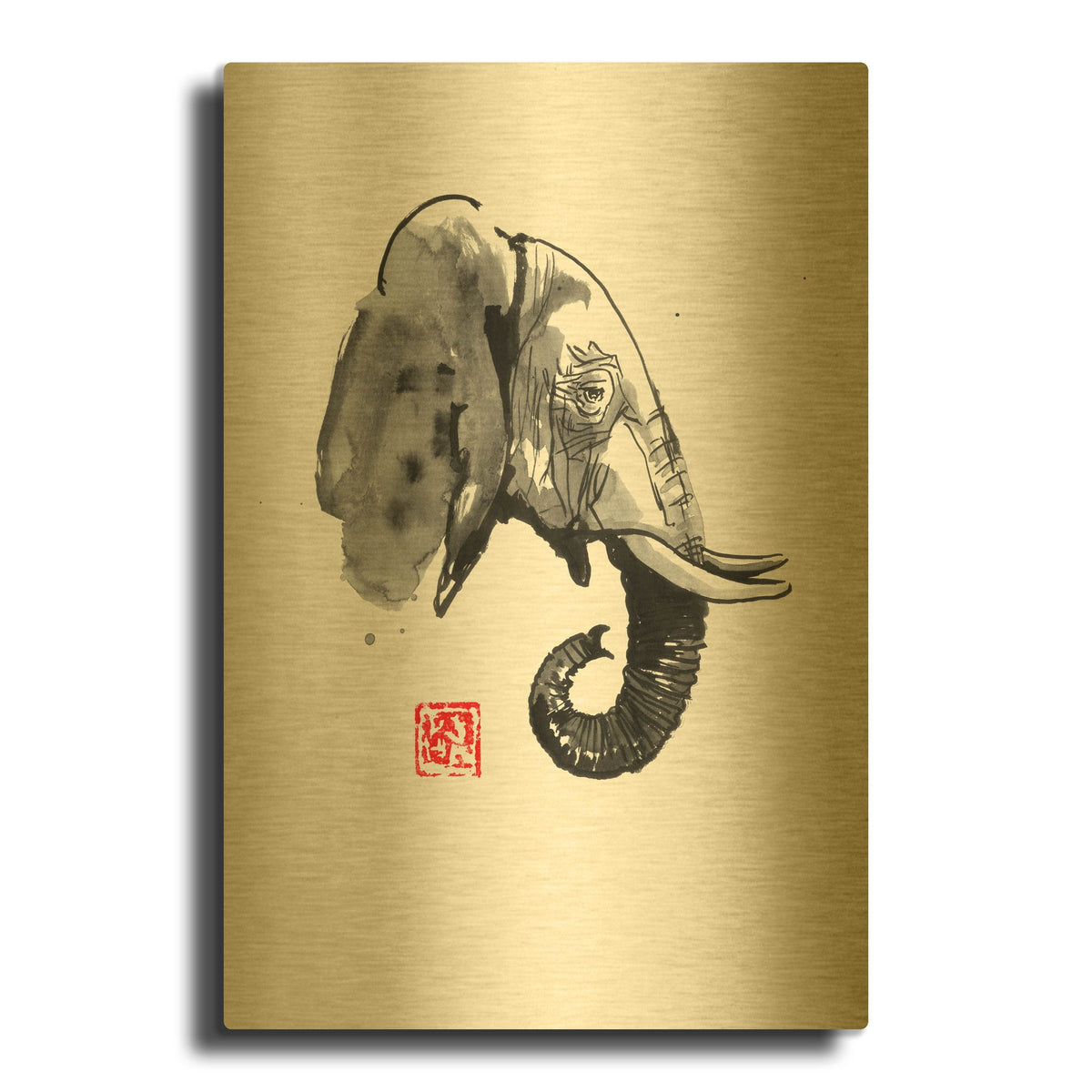 'Elephant Profile' By Pechane Gold Metal Wall Art