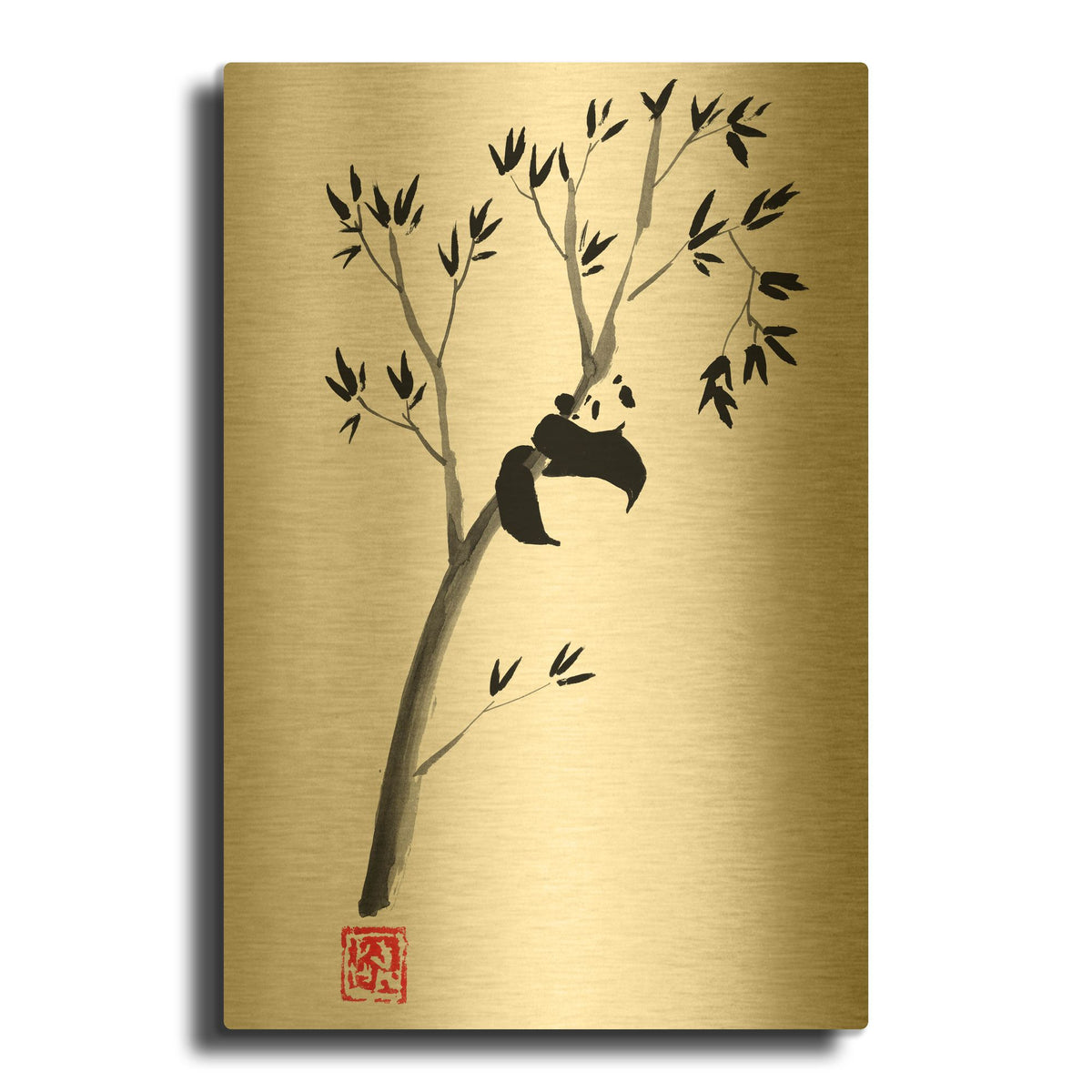 'Panda In The Tree' By Pechane Gold Metal Wall Art