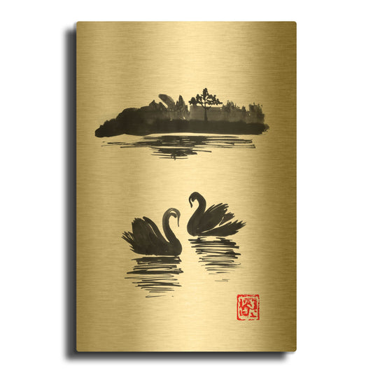 'Swan Island 02' By Pechane Gold Metal Wall Art