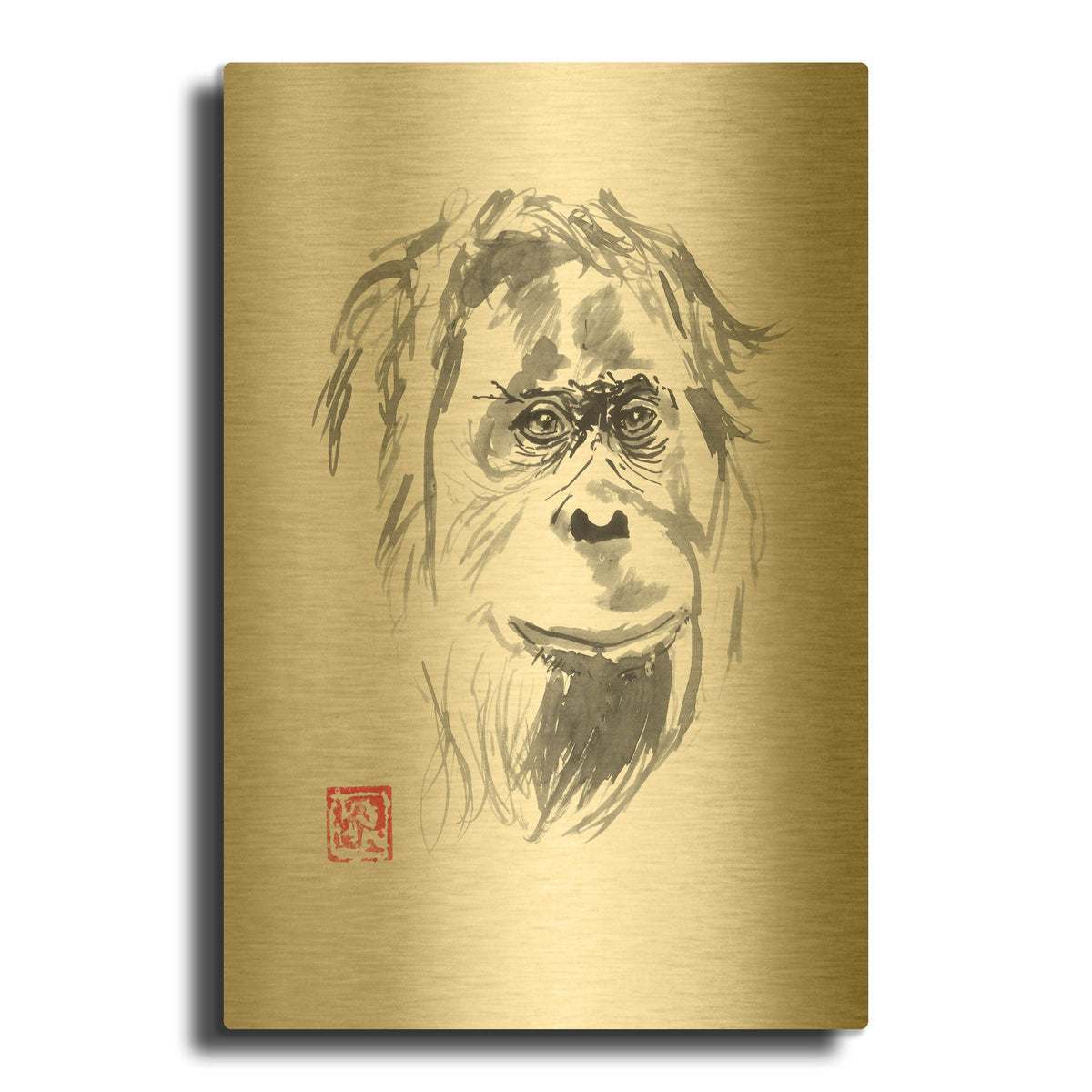 'Orangutan 02' By Pechane Gold Metal Wall Art