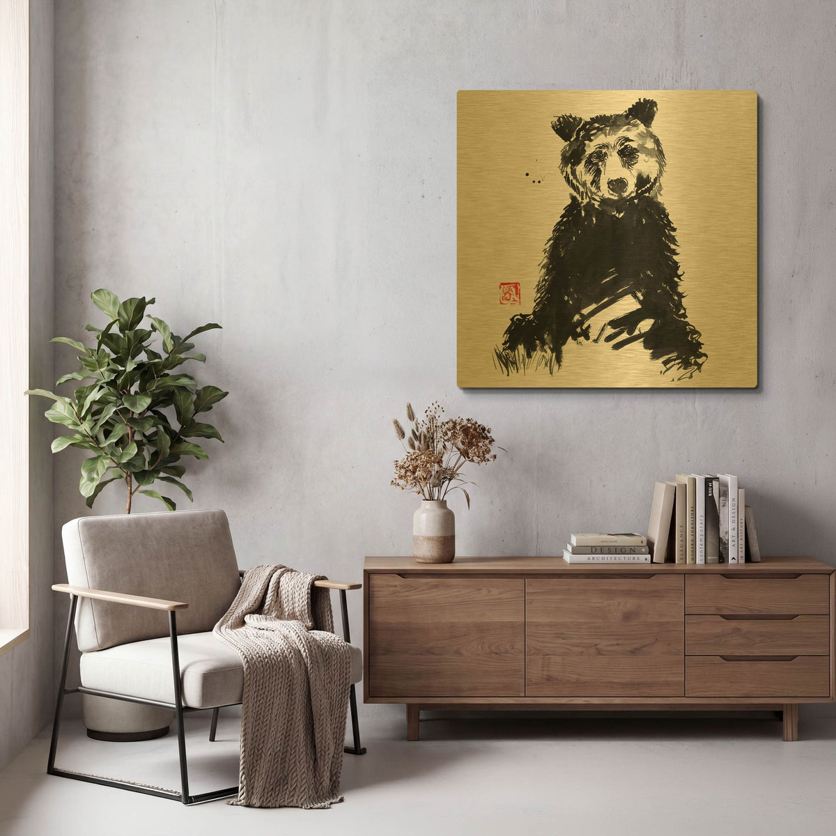 'Bear 2' By Pechane Gold Metal Wall Art