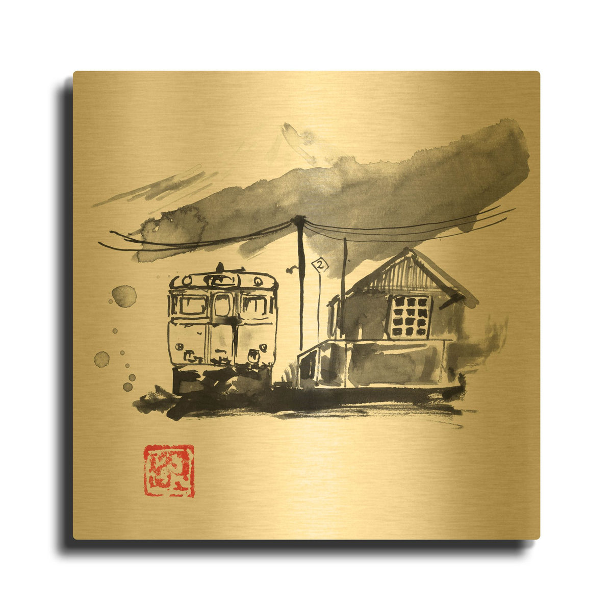 'Train Station' By Pechane Gold Metal Wall Art
